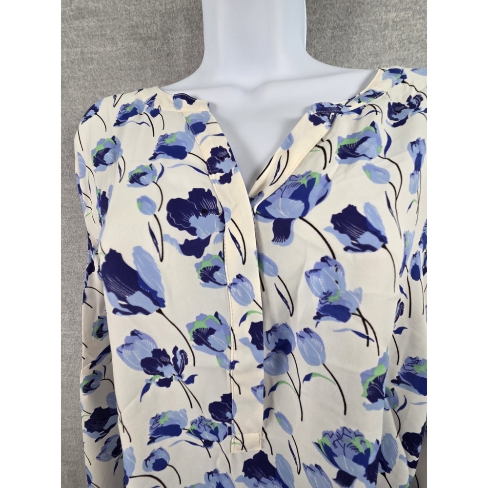 Talbots Plus 3X Blouse Blue Tulips Flowy Chiffon Old Money Career Classic Blooms